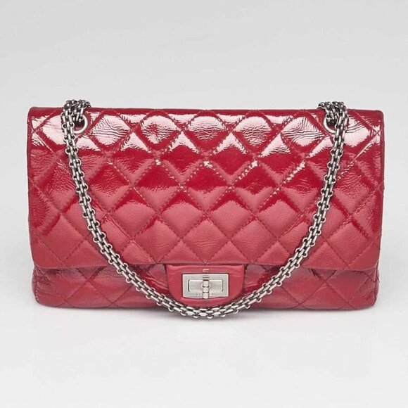 Chanel Burgundy 2.55 Reissue Quilted Classic Patent Leather 227 Jumbo Flap Bag - Picture 1 of 12